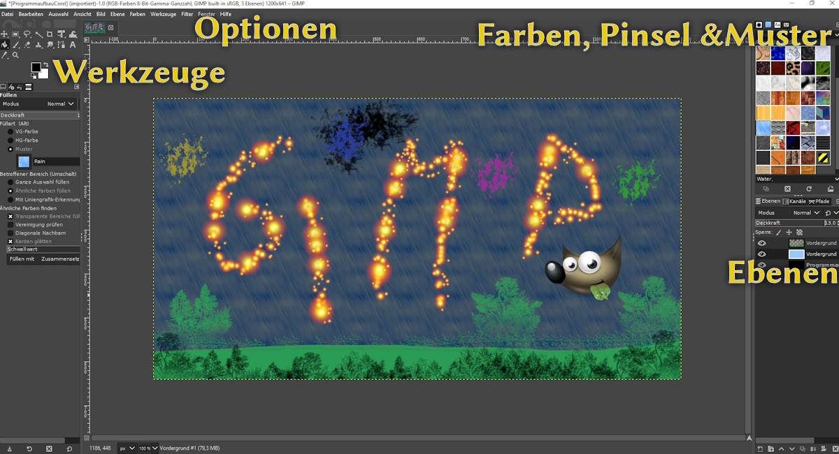Bild von Benutzeroberfläche des Programms Gimp