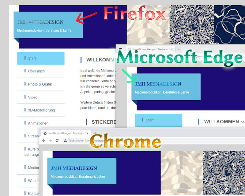 Bild von Vergleich der Anzeige dreier Webbrowser